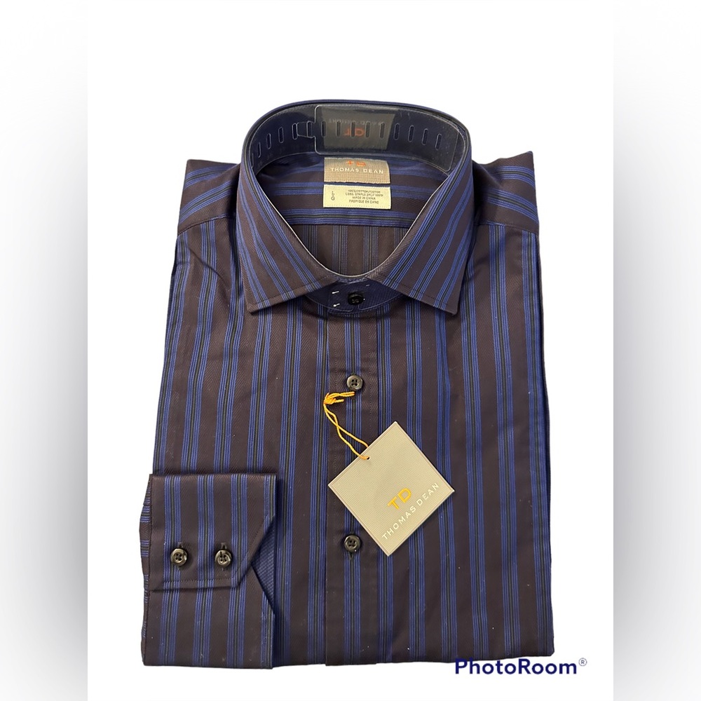 Thomas Dean Men’s Long Sleeve Button Down Pink and Blue Shirt| Size: Large